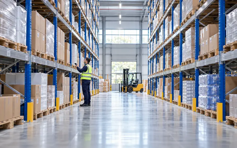 Illustrative warehouse operations scene