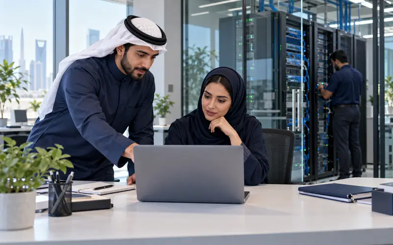 Illustrative digital business operations scene